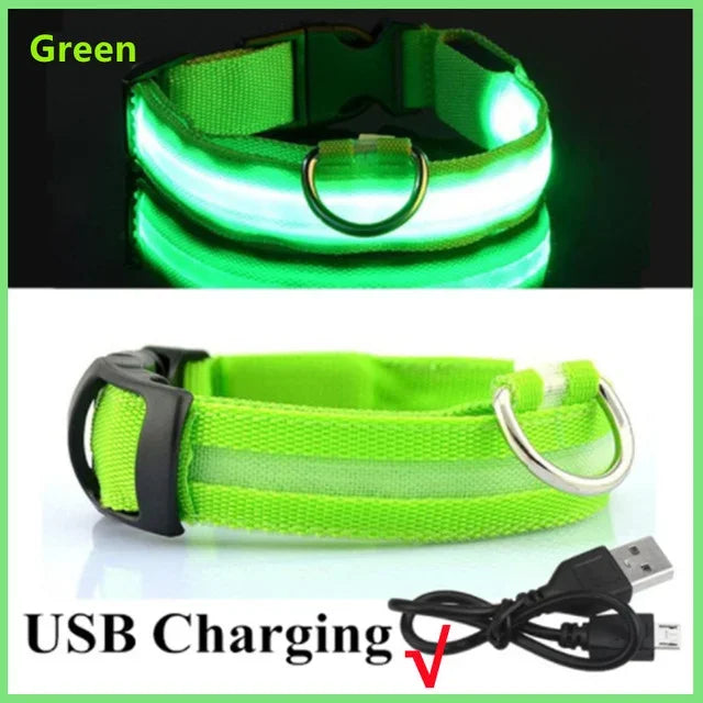 LED Glowing Dog Collar Adjustable Flashing Rechargea Luminous Collar Night Anti-Lost Dog Light