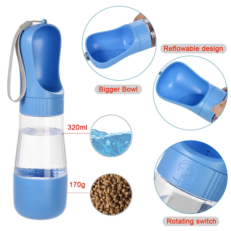 Portable Dog Water Bottle With Food Container Travel 2 in 1 Pet Water Dispenser