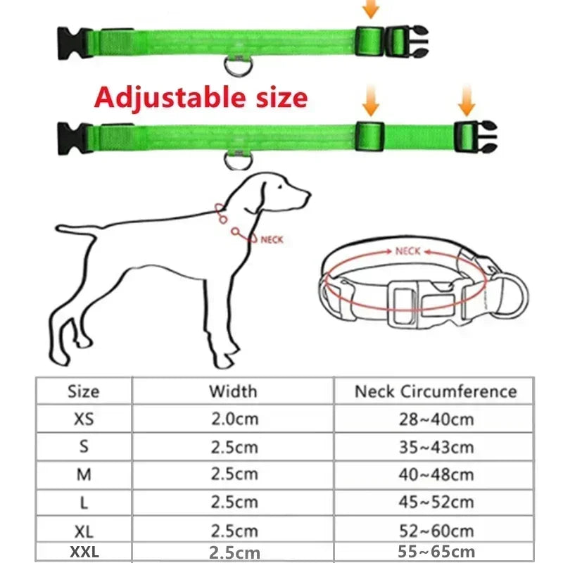 LED Glowing Dog Collar Adjustable Flashing Rechargea Luminous Collar Night Anti-Lost Dog Light