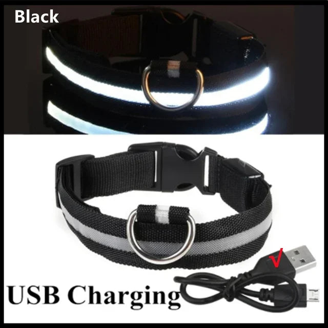 LED Glowing Dog Collar Adjustable Flashing Rechargea Luminous Collar Night Anti-Lost Dog Light